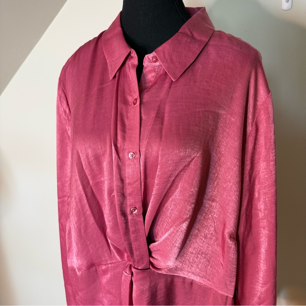LAUNDRY BY SHELLI SEGAL New Pink Flowy Blouse Button Down Satin Plus Size 22W - Picture 9 of 15